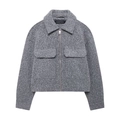 Vista dettagliata della trama in tweed grigio e della cerniera metallica della giacca - XS / Grigio