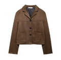 Chaqueta corta de gamuza sintética marrón caramelo con solapa y botones - XS / Marrón