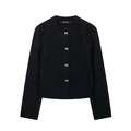 Chaqueta elegante de tweed negro para mujer con botones metálicos dorados en forma de lazo - XS / Negro