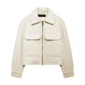 Damen Tweed-Kurzjacke in Beige mit Reverskragen und praktischen Pattentaschen - XS / Beige