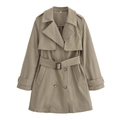 Dames kaki trenchcoat met dubbele rij knopen, tailleriem en klassieke reverskraag - XS / Khaki