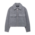Schicke Damen-Kurzjacke aus grauer Wollmischung mit Reißverschluss und Taschen - XS / Grau