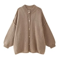 Women's knit cardigan in khaki brown with vintage metal buttons and ribbed cuffs - S / Khaki