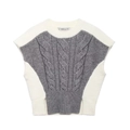 Dames gebreid vest met kabelpatroon in grijs en wit, ronde hals en geribbelde boorden af - S / Grijs en Wit