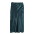 Elegant high-waisted dark green satin maxi skirt with smooth glossy silk texture - XS / Teal