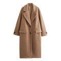 Manteau long classique en laine mélangée camel pour femme avec revers et poches à rabat - XS / Camel