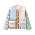 Damen Steppjacke im Patchwork-Design mit Blumenmustern und Holz-Knebelknöpfen - S / Knebel-Patchwork-Stil