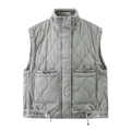 Light grey quilted sleeveless puffer vest with high stand collar and large front pockets - XS / Gray