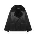 Giacca da donna street fashion in ecopelle nera con spessa fodera in pile e ampi revers - XS / Colletto Nero