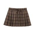 Mini-jupe plissée à carreaux marron avec taille élastique et nœud décoratif - XS / Carreaux Marron