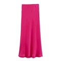 Elegant rose pink satin maxi skirt with smooth high waist and silky flowy silhouette - XS / Rose Red