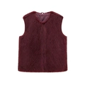 Women's trendy burgundy faux fur vest with round neck and plush long hair design - XS / Burgundy