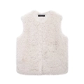 Women's fluffy faux fur vest in cream white with a round neck for autumn winter style - XS / White