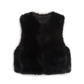 Close-up of premium faux fur texture on black sleeveless waistcoat for women - XS / Black