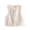 Detailed view of the soft faux fur texture on a cream-white cropped winter vest - XS / Beige