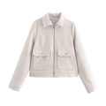 Giacca in tweed da donna color crema con cerniera frontale e tasche a patta - S / Beige