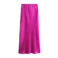 High waist midi skirt in magenta satin finish with a smooth elegant drape - XS / Pink