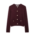 Classic burgundy knit cardigan with gold buttons and pockets in a minimalist style - S / Burgundy