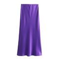 Elegant high-waisted purple satin maxi skirt with a smooth silky A-line silhouette - XS / Light Purple