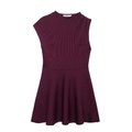Deep purple sleeveless knit mini dress with ribbed texture and A-line silhouette - S / Fuschia