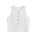 Minimalist white knit vest with stylish irregular silver buttons and front slit - S / White