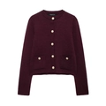 Elegant burgundy knit cardigan with decorative gold buttons and front patch pockets - S / Burgundy
