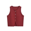 Women's autumn knit vest in dark red with V-neck and silver heart-shaped buttons - S / Retro Copper