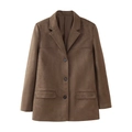 Chaqueta blazer marrón para mujer en ante sintético con solapa y tres botones - S / Marrón