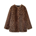 Women's 2024 autumn leopard print faux fur coat with round neck and loose long sleeves - XS / Leopard Print