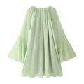 Elegant mint green chiffon blouse with tiered ruffle sleeves and a pleated neckline for women - S / Green