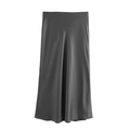 Elegant high-waisted dark grey satin midi skirt with a smooth silky finish and A-line cut - XS / Gray