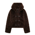 Chaqueta de piel sintética para mujer en café oscuro con cierres de alamar y solapa - XS / Marrón