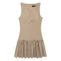 Robe courte élégante sans manches camel avec nœuds décoratifs et ourlet plissé - XS / Mélange de polyester / Kaki