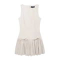 Robe mini plissée beige élégante sans manches avec nœuds décoratifs et col rond - XS / Mélange de polyester / Blanc Cassé