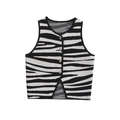 Women's zebra pattern knitted vest with silver buttons and trendy V-shape hem design - S / Black and White Patchwork