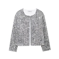 Funkelnde silberne Paillettenjacke mit Rundhalsausschnitt für elegante Damenparty - S / Silber