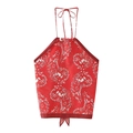 Summer red halter neck top with white floral print and pointed hem for beach vacation - XS / Red