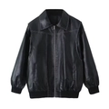 Chaqueta vintage de piel sintética negra con costuras blancas y puños elásticos - S / Negro