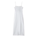 Robe midi blanche en lin avec bustier froncé, fines bretelles et fente latérale haute - XS / Blanc