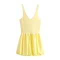 Minivestido de verano amarillo claro para mujer con tirantes en V y dobladillo globo - XS / Amarillo