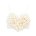 Close-up of cream white camisole featuring 3D heart-shaped ruffled details and thin straps - Light Yellow