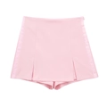 Détail de la jupe-culotte rose à taille haute avec fermeture éclair et design croisé - Jupe-short Rose