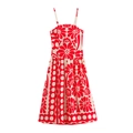 Women's summer floral cami maxi dress in red and white with polka dot A-line silhouette - S / Red and White Print