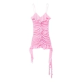 Dettaglio dell'abito estivo rosa con volant a strati e pieghe verticali centrali - XS / Rosa