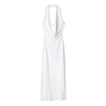 Elegantes weißes Neckholder-Kleid mit tiefem V-Ausschnitt und gerafften Details - XS / Weiß
