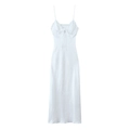 Abito midi in raso bianco con volant, bordo a balze e fiocco per l'estate - XS / Bianco