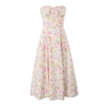 Robe longue bustier pour femme en rose clair avec imprimé floral orange et jaune - S / Rose Floral