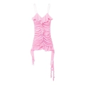 Mini robe froncée rose avec fines bretelles et détails de volants superposés pour l'été - XS / Rose
