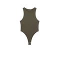 Sleeveless halter neck bodysuit in deep olive with ribbed fabric and snap button closure - XS / Army Green