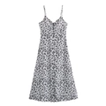 Damen Sommerkleid mit floralem Muster, Spaghettiträgern, V-Ausschnitt und Knopfleiste - XS / Weiß Mit Schwarzen Blumen